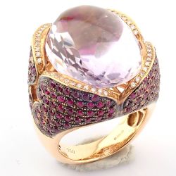 18K rose gold ring detailed with ruby, amethyst and brilliant