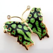 14K enamel butterfly brooch detailed with brilliant