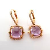 18K rose gold earrings detailed with amethyst and brilliant
