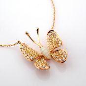 18K rose gold butterfly necklace detailed with opal, brilliant