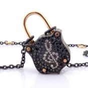 An exquisite, convertible clasp necklace embellished with gold and diamonds on silver - Hand Made