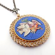 An exquisite necklace detailed with micro-mozaic , brilliant diamonds and gold on silver - Hand Made