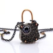 An exquisite, convertible clasp necklace embellished with gold and diamonds on silver - Hand Made