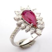 18K white gold cluster ring detailed with ruby and