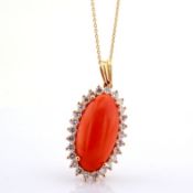 18K rose gold cluster necklace detailed with coral and brilliant