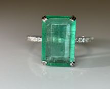 Beautiful 3.66 CT Natural Emerald Ring With Natural Diamonds & Platinum 950