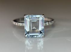 Beautiful 3.34 CT Natural Aquamarine Ring With Natural Diamonds & 950 Platinum