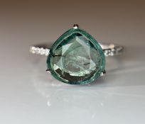 Beautiful 3.17 CT Natural Emerald Ring With Natural Diamonds & Platinum 950
