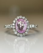 Beautiful Natural Ceylon 1.15ct Pink Sapphire With Diamonds & 18k Gold
