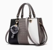 Elegant PU Leather Handbag For Women – Contrast Wave Design, Multi-Pocket Tote With Adjustable St...