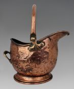 Victorian Copper Helmet Coal Scuttle with Brass Mounts