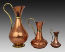 Set of 3 Graduated Vintage Copper Ewers