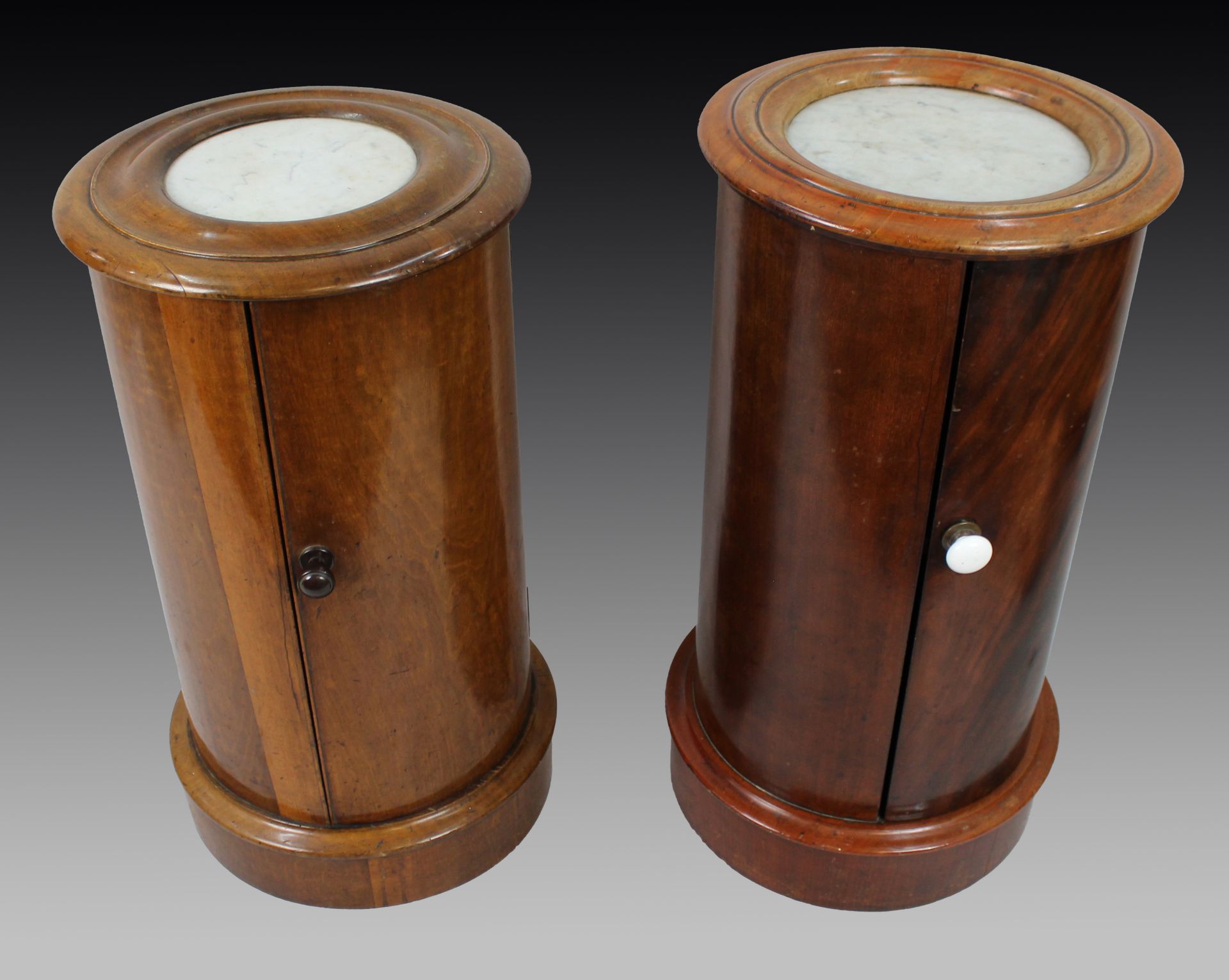 Pair of Victorian Marble Topped Cylindrical Mahogany Pot Cupboards - Image 2 of 13