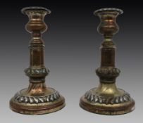 Pair of Antique Sheffield Plate Telescopic Candlesticks