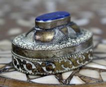 Antique Lapis Islamic Metal Kohl Snuff Box