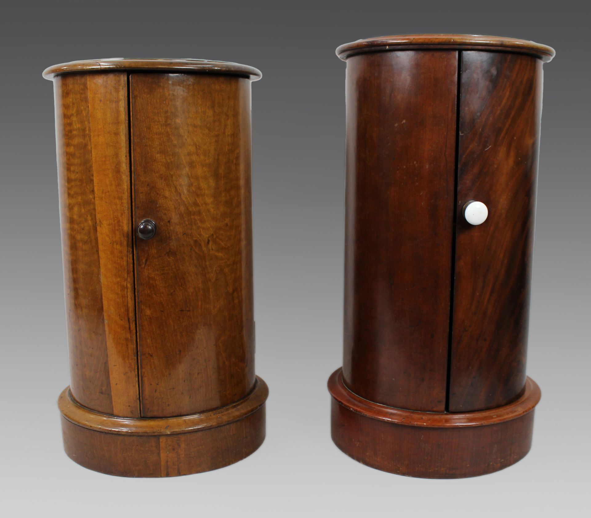 Pair of Victorian Marble Topped Cylindrical Mahogany Pot Cupboards