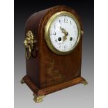Antique French Mahogany & Brass Inlaid Mantel Clock by Marti c.1900