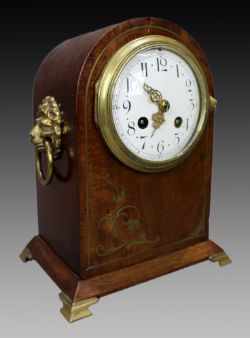 Antique French Mahogany & Brass Inlaid Mantel Clock by Marti c.1900