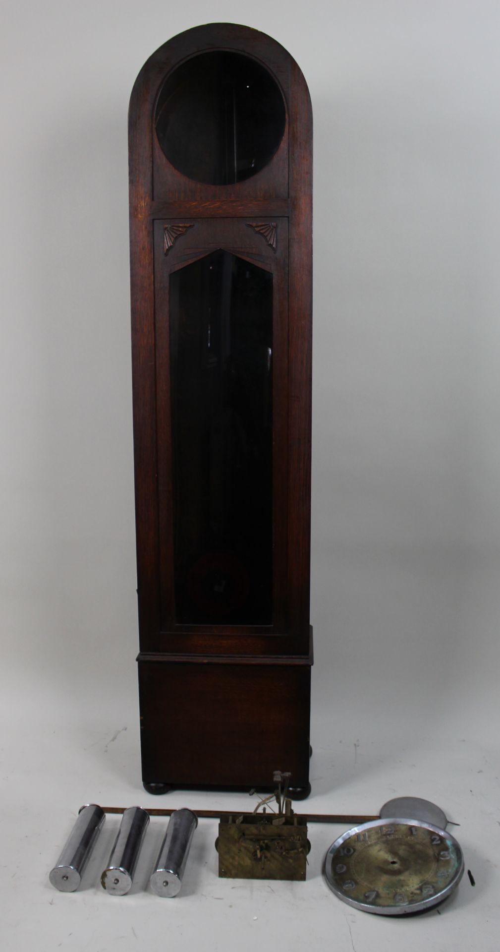Art Deco Longcase Clock – For Restoration – Chrome Dial & Triple Weight Movement - Image 8 of 10