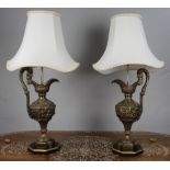 Pair of Early 20th Century French Neoclassical Ewer Lamps with Putti Relief
