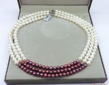 Triple Strand Freshwater Cultured Pearl Necklace Silver Clasp New With Gift Box
