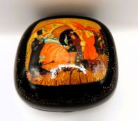 Vintage Russian Hand Painted Domed Lacquer Box Artist Signed