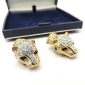 Vintage Attwood and Sawyer 22ct Gold Plated Crystal Leopard Earrings
