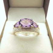 Sterling Silver Amethyst Gemstone Ring New With Gift Pouch