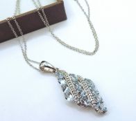 Aquamarine Marine & Diamond Sterling Silver Necklace New With Gift Pouch