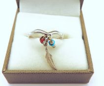 Sterling Silver Navajo Turquoise & Amber Ring