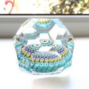 Vintage Whitefriars Faceted Art Glass Millefiori Paperweight Cane Date 1978