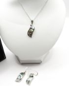 925 Sterling Silver Abolone Shell Pendant Necklace & Earrings Set New With Gift Pouch