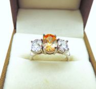 Sterling Silver Orange & White Gemstone Ring New With Gift Pouch