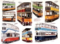 Glasgow Eight Nostalgic Vintage Trams Montage Large Metal Wall Art