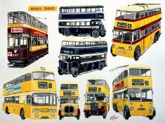 Newcastle Enterprise & Silver Dawn Nostalgic Bus Montage Metal Wall Art