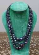 Vintage Triple-Strand Aurora Borealis Faceted Glass Bead Lustre Necklace