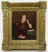 Victorian Portrait Oil on Canvas Set in Heavy Gilt Frame