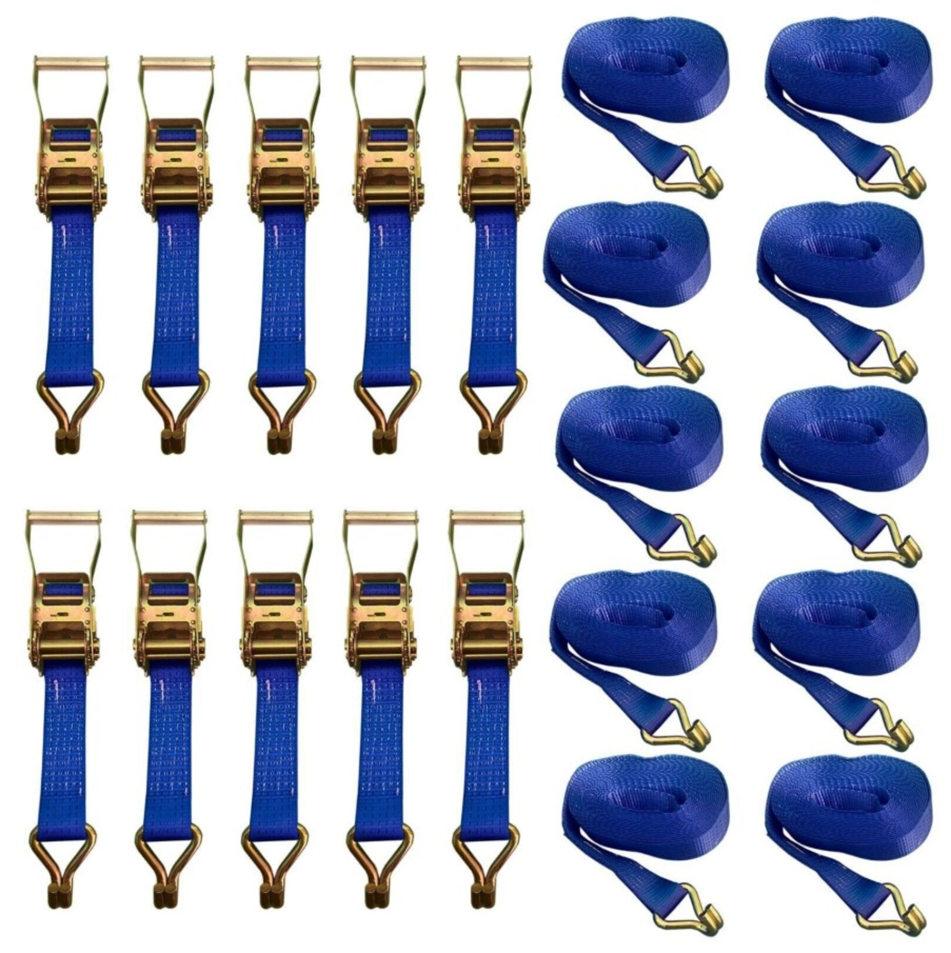 20Pcs Blue 50mm x 8mtr Ratchet Lashings Complete With Claw Hooks Complete Sets