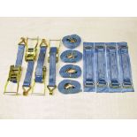 PACK OF 4 - 50MM X 6 METRE RATCHET LASHINGS WITH CLAW HOOK AND 4 WHEEL STRAPS