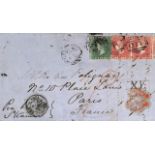 Saint Vincent 1865 Entire to France bearing 1861 rough perf 1d rose-red pair (