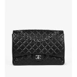 Chanel Black Quilted Lambskin Leather Maxi Classic Single Flap Bag