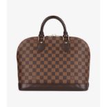 Louis Vuitton Damier Ebene Coated Canvas & Brown Calfskin Leather Vintage Alma PM