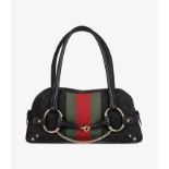 Gucci Black GG Monogram Canvas & Calfskin Leather Web Vintage Horsebit Tote