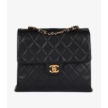 Chanel Black Quilted Lambskin Vintage Medium Tall Accordion Classic Single Flap Bag