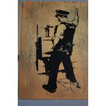 Rourke Van Dal(b1964) ‘Pissing Copper’, Spray Paint Stencil, Board, Signed, 1 Off Edition, 2008