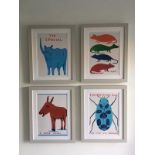 David Shrigley OBE (b 1968) ‘Safari’, Four Humorous Wall Hangings, Animal Thoughts, 2020
