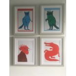 David Shrigley OBE (b 1968) ‘F**K’, Four Humorous Wall Hangings, Animal Thoughts, 2020