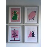 David Shrigley OBE (b 1968) ‘Bunny Rabbits’, Four Humorous Wall Hangings, Animal Thoughts, 2020
