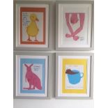David Shrigley OBE (b 1968) ‘The Chaos’, Four Humorous Wall Hangings, Animal Thoughts, 2020