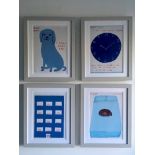 David Shrigley OBE (b 1968) ‘Happy Dogs’, Four Humorous Wall Hangings, Animal Thoughts, 2020